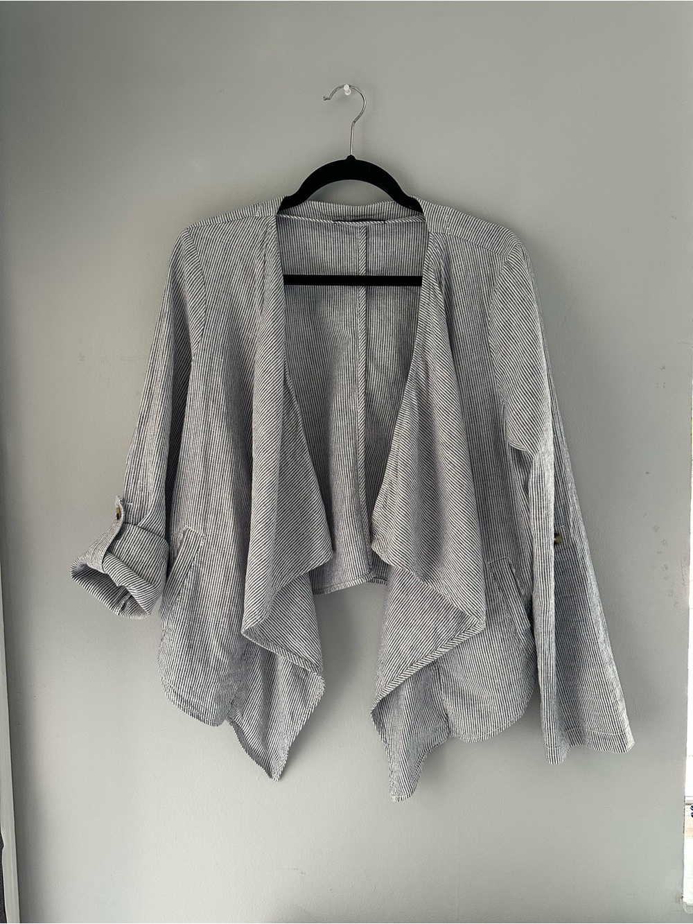 Light Gray Open-Front Waterfall Cardigan